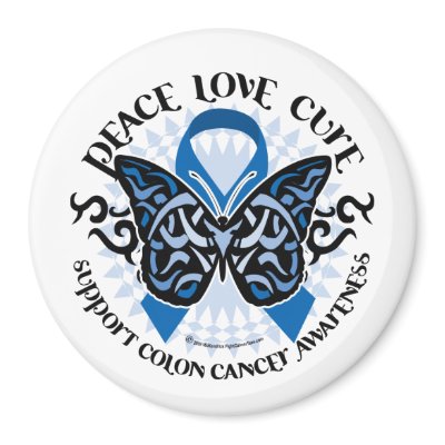 Colon Cancer Butterfly Tribal 2 Fridge Magnets by fightcancertees