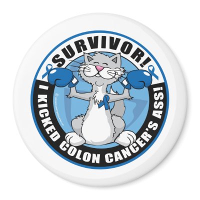 Colon Cancer Cat Survivor Fridge Magnet by fightcancertees