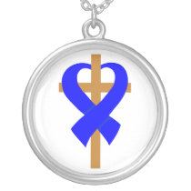 Colon Cancer Cross Heart Ribbon Necklace