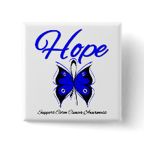 Colon Cancer Hope Butterfly Ribbon Pinback Buttons