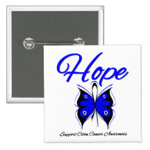 Colon Cancer Hope Butterfly Ribbon Pinback Buttons