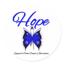 Colon Cancer Hope Butterfly Ribbon Round Stickers