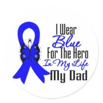 Colon Cancer Ribbon Hero My Dad Round Sticker