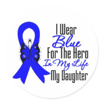 Colon Cancer Ribbon Hero My Daughter Round Stickers