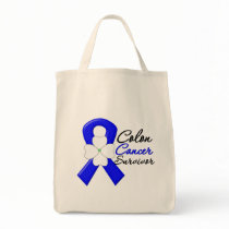 Colon Cancer Survivor Flower Ribbon Tote Bag