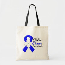 Colon Cancer Survivor Flower Ribbon Canvas Bags