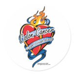 Colon Cancer Tattoo Heart Round Stickers