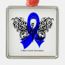 Colon Cancer Tribal Butterfly Ribbon Christmas Tree Ornaments