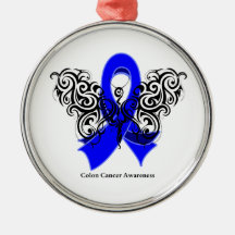 Colon Cancer Tribal Butterfly Ribbon Christmas Tree Ornament