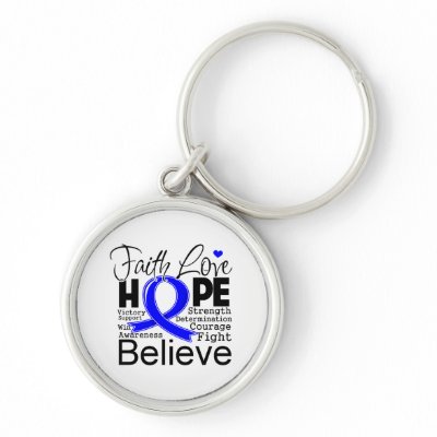 Colon Cancer Typographic Faith Love Hope Key Chain by cancerapparel