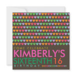Color Rainbow Love Hearts 16th Birthday Party Invitation