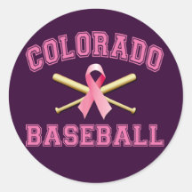 COLORADO BASEBALL PINK RIBBON ROUND STICKERS