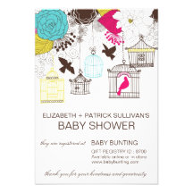 Colorful Birdcages Baby Shower Gift Registry Card
