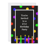 Colorful Candles 21st Birthday Party Invitation