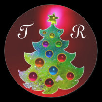 COLORFUL CHRISTMAS TREE IN GREEN GOLD SPARKLES stickers