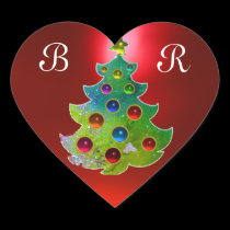 COLORFUL CHRISTMAS TREE IN GREEN GOLD SPARKLES stickers