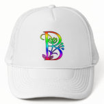 COLORFUL FLORAL MONOGRAM LETTER B TRUCKER HAT