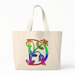 COLORFUL FLORAL MONOGRAM LETTER D TOTE BAGS