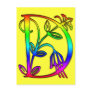 COLORFUL FLORAL MONOGRAM LETTER D POST CARDS