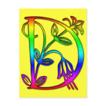COLORFUL FLORAL MONOGRAM LETTER D postcards