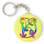 COLORFUL FLORAL NOGRAM LETTER D KEYCHAINS