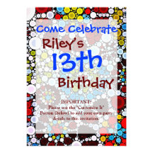 Colorful Flower Mosaic Circles Bubbles Design Invitations