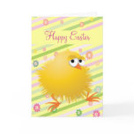 Colorful Flowers & Cute Fluffy Chick Happy Easter Greeting Card