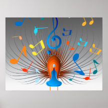 Colorful Musical Notes Peacock Poster