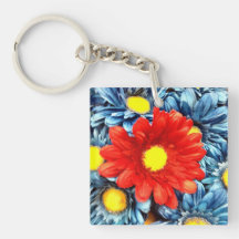 Colorful Orange Red Blue Gerber Daisies Flowers Keychains