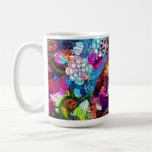 Colorful Retro Romantic Floral Collage Coffee Mugs