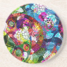 Colorful Romantic Retro Flowers 2 Beverage Coaster