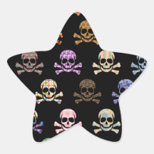 Colorful Skull & Cross Bones Star Stickers