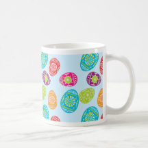 Colorful Spring Easter Eggs Pattern on Baby Blue Mug
