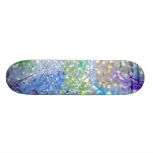 Colorful Watercolor Blue Abstract Glitter Skateboard