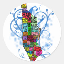 Colour Coded Manhattan Map Round Sticker