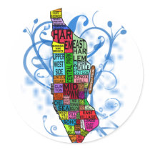 Colour Coded Manhattan Map Round Sticker