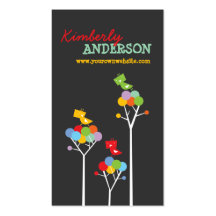 Colour Dot Trees + Cute Birds Custom Profile Card Business Cards