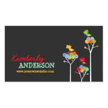 Colour Dot Trees + Cute Birds Custom Profile Card Business Card Template