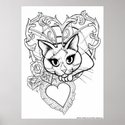 Colour Your Own Valentine Fairy Cat Fantasy Print by TigerpixieArt