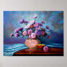 Coloured Asters and Red Bowl Poster