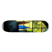 Coloured Bottles on Steps Skate Boards