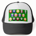 Coloured Numbered Pool Balls on a Hat