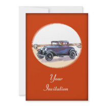 Colourful 1920s Vintage Automobile Party Event Invites