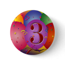 Colourful 3rd birthday balloon pin