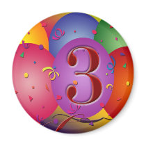Colourful 3rd birthday balloon fridge magnet