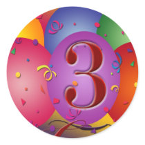 Colourful 3rd birthday balloon stickers