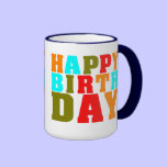 Colourful 4 colour Happy Birthday mugs