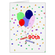 Colourful 90th Birthday Balloons Cards