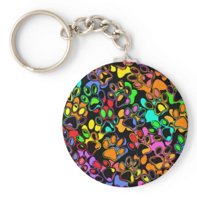 Colourful Abstract Paw Prints Keychain by dgpaulart