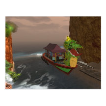 Colourful Asian Boat With Green Dragon Postcard